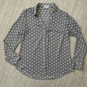 Express Gray Slim Portofino Shirt with White Polka Dots